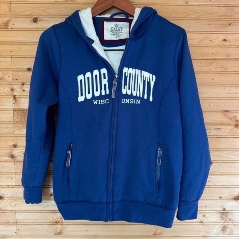 Door County Hoodie Blue White Medium Midwest Vaca Cozy Cabin Fall Colors Wisco